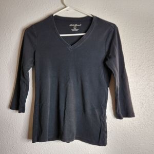 Eddie Bauer Women's Small Petite Half Sleeve black shirt v neck